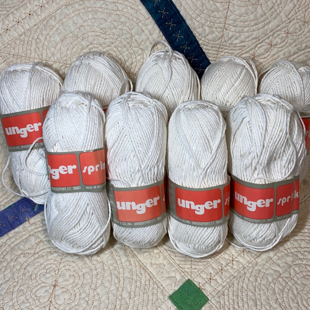 UNGER Sprinkles 100% cotton yarn white lot of 9 skeins made in Belgium
